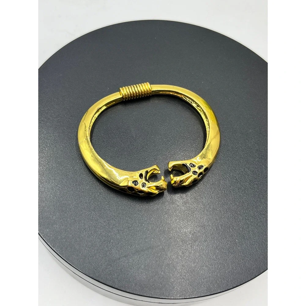Kenneth Lane Vintage KJL Double Panther‎ Jaguar Bracelet Gold Black  Rhinestones